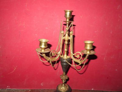 Pair of 4-Light Bronze Chandeliers, 19th Century.