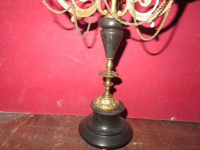 Pair of 4-Light Bronze Chandeliers, 19th Century.