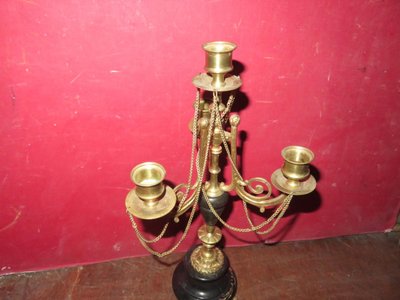 Pair of 4-Light Bronze Chandeliers, 19th Century.