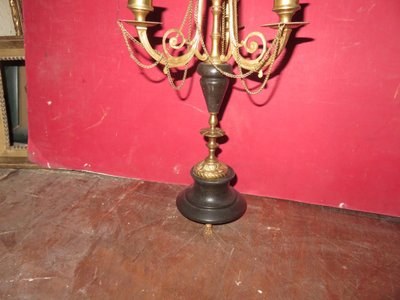 Pair of 4-Light Bronze Chandeliers, 19th Century.
