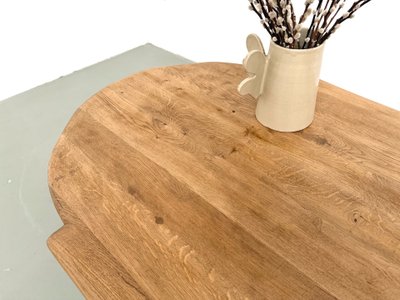 XXL oval coffee table in solid oak, cylindrical base, 1950s