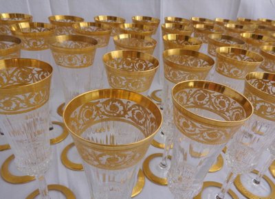Saint Louis Crystal Flute, "Thistle" Model, Gold, in Perfect Condition