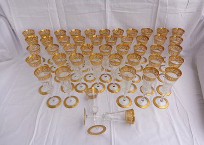 Saint Louis Crystal Flute, "Thistle" Model, Gold, in Perfect Condition