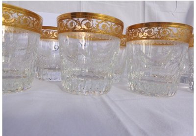 Saint Louis Crystal Whiskey Glass, Thistle Gold Model, Medium Old Fashioned No. 3