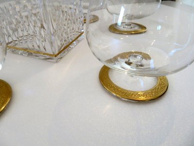 Saint Louis Thistle Gold Crystal Cognac Set, Signed