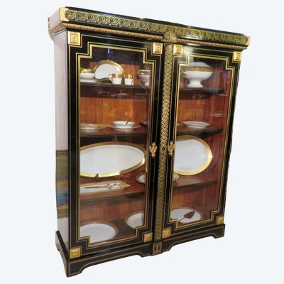 Signée  Gros Vitrine 2 Portes Louis XIV En Marqueterie Boulle Epoque Napoléon III