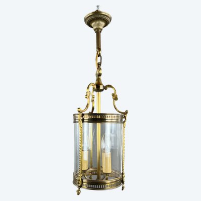 Louis XVI Style Lantern In Bronze And Glass, 20th Century