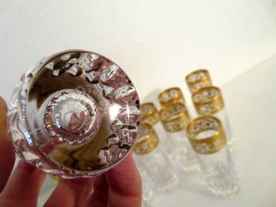 1 Saint Louis Thistle Gold Crystal Signed Vodka Shot Glass