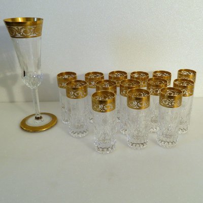 1 Saint Louis Thistle Gold Crystal Signed Vodka Shot Glass