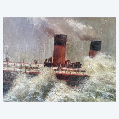 Bateau dans la houle en mer 