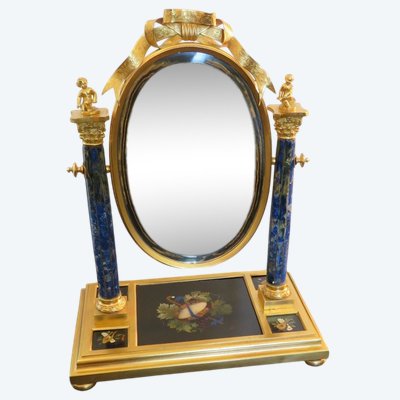 Bronze Spyched Mirror With Hard Stone Inlay 19th century