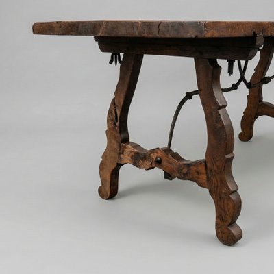 Spanish Baroque Style Dining Table with Wrought-Iron Stretcher — 18th Century