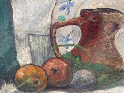Still life with fruit and bottle