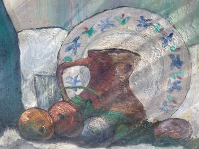 Still life with fruit and bottle
