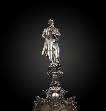 ENTREMETS SPOON with the effigy of Napoleon, probably Germany around 1920 Silver