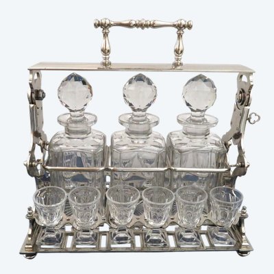 BACCARAT, signed Portant, silver-plated bronze liqueur set from the Napoleon III period