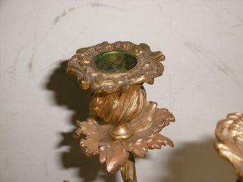 Pair Of Gilded Bronze Candelabras With Musicians