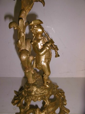Pair Of Gilded Bronze Candelabras With Musicians