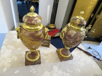 Paire de Pots de Feux Cassolettes en  marbre et bronze époque Napoléon III