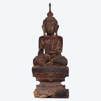 Figure de Bouddha en Bois Laqué et Doré - Myanmar