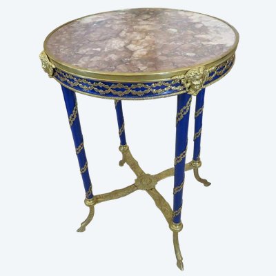 Tavolino rotondo con piano in marmo, periodo Napoleone III