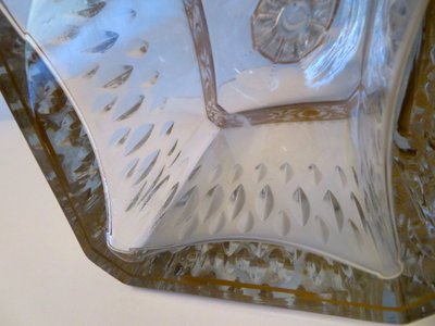 Large Square Saint Louis Thistle Gold Crystal Signed Whiskey Bottle
