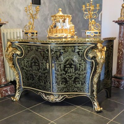Attribuito a Mellier, comò con intarsi Boulle, XIX secolo, stile Regency.