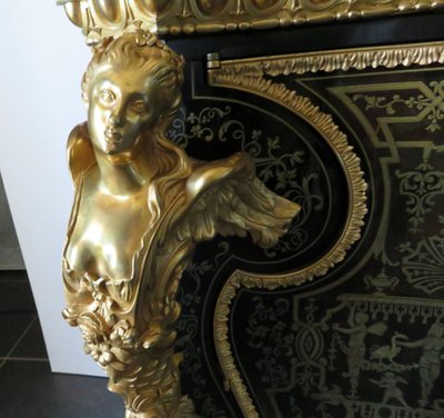 Attribuito a Mellier, comò con intarsi Boulle, XIX secolo, stile Regency.