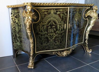Attribuito a Mellier, comò con intarsi Boulle, XIX secolo, stile Regency.