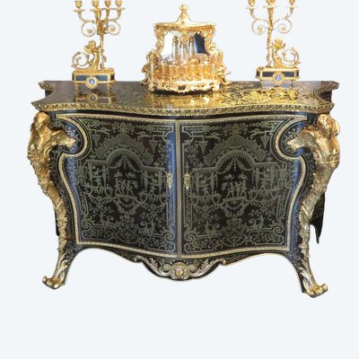 Attribuito a Mellier, comò con intarsi Boulle, XIX secolo, stile Regency.