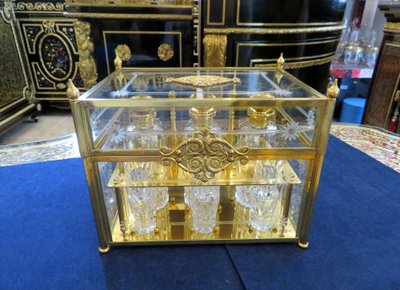 Complete bronze and crystal liquor cabinet, circa 1900