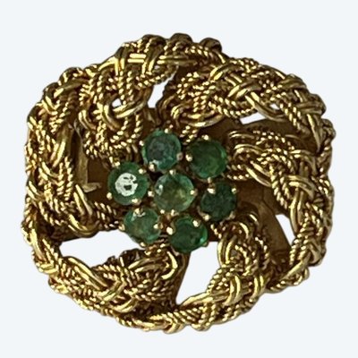 7158- Vintage Yellow Gold Thread Emerald Ring