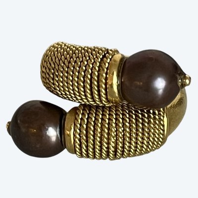 7256- Ring Toi & Moi Yellow Gold Pearls