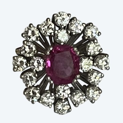 6677- Ring Flower White Gold Sapphire Pink Diamonds 2,00 ct