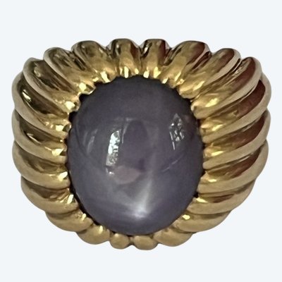 6679- Godronnée Vintage Ring Yellow Gold Star Sapphire