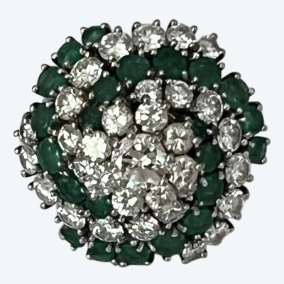 6781- Vintage White Gold Emerald Diamond Cocktail Ring