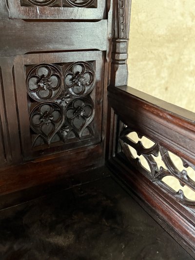Large neo-Gothic cathedral with walnut chest