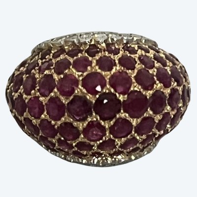 7222- Jewelry Ring Yellow Gold Platinum Ruby 4,00 ct Diamonds
