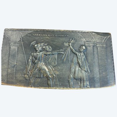 Tabatière ancienne en os 17e, 11x6cm Serment des Horaces