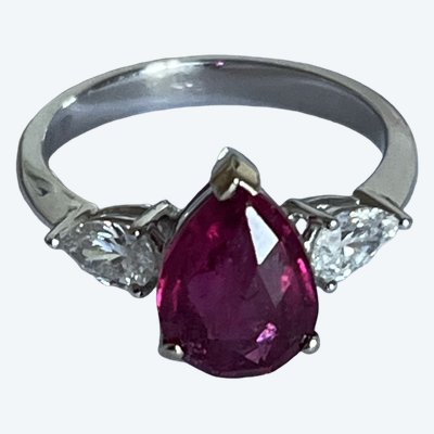 7290- White Gold Ring Tourmaline Rubellite Diamonds