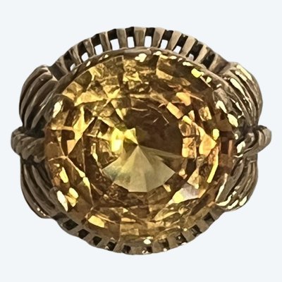 7304- Vintage Cocktail Ring Yellow Gold Citrine