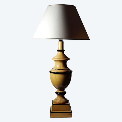 Large Le Dauphin "Verdennes" lamp, turned wood, vintage 70s