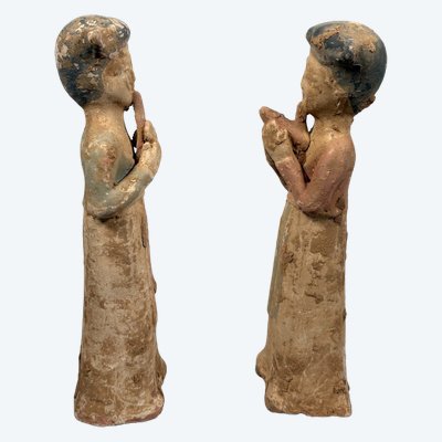 Pair of Mingqi Musiscienne Sculptures China Tang Dynasty (618-907)
