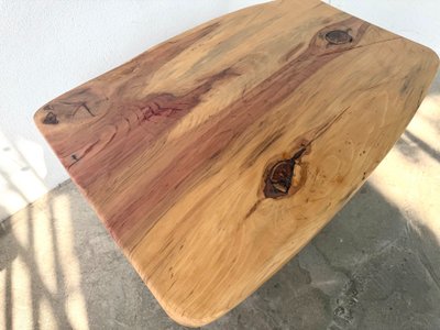 Organic Brutalist coffee table in solid cedar, trunk pedestal, 1970s