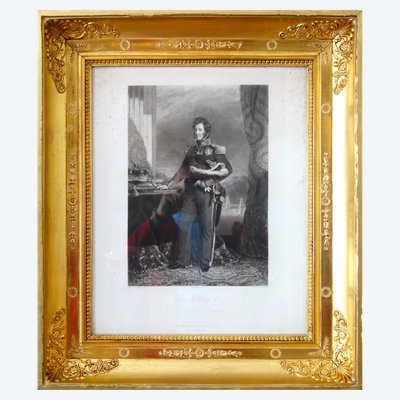 Royalist engraving - Louis Philippe King of the French, luxurious gold-leafed wooden frame