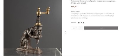 Anthropomorphic eyelet press, 19th century, circa 1800.