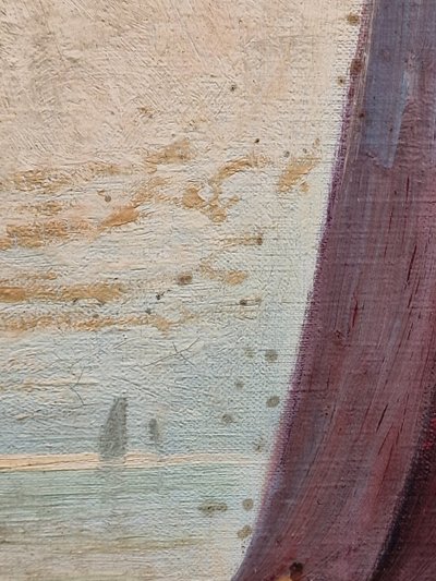 Large painting Breton seascape the arrival of fishermen in port by Mariette Lefevre Defive