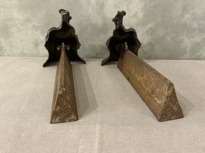 Pair of 19th century antique cast iron andirons