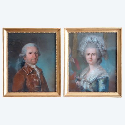Französische Schule des 18. Jahrhunderts, Paar Pastellporträts aus der Louis-XVI-Epoche