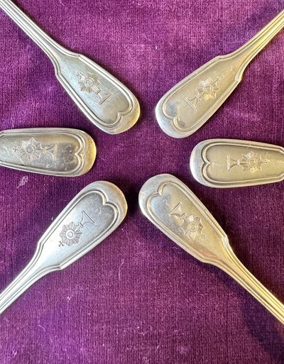Six small silver spoons with monstrance motif - 19th century